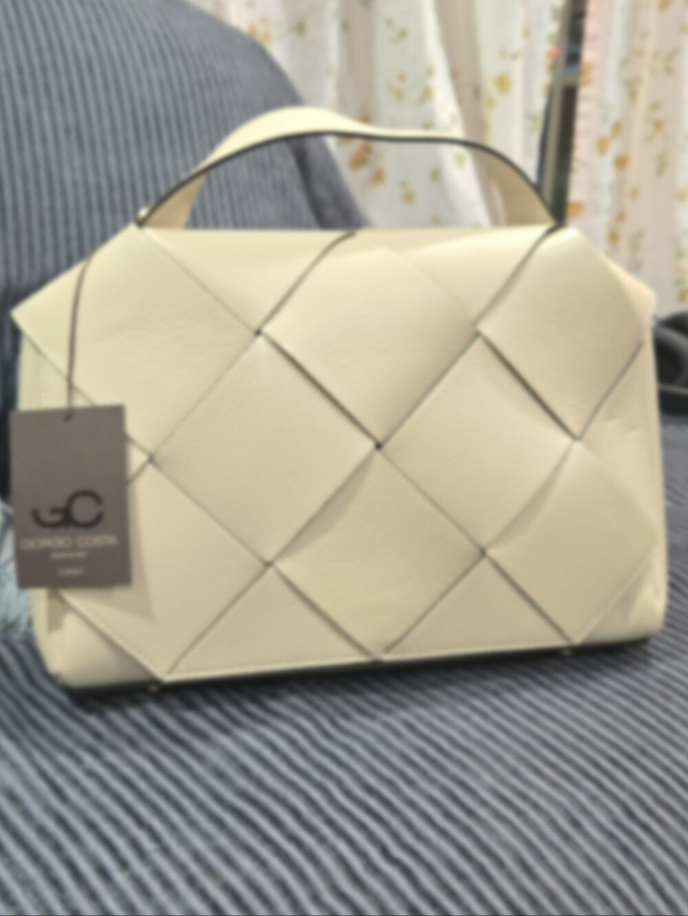 Leather Woven Crossbody Bag. Cream Color